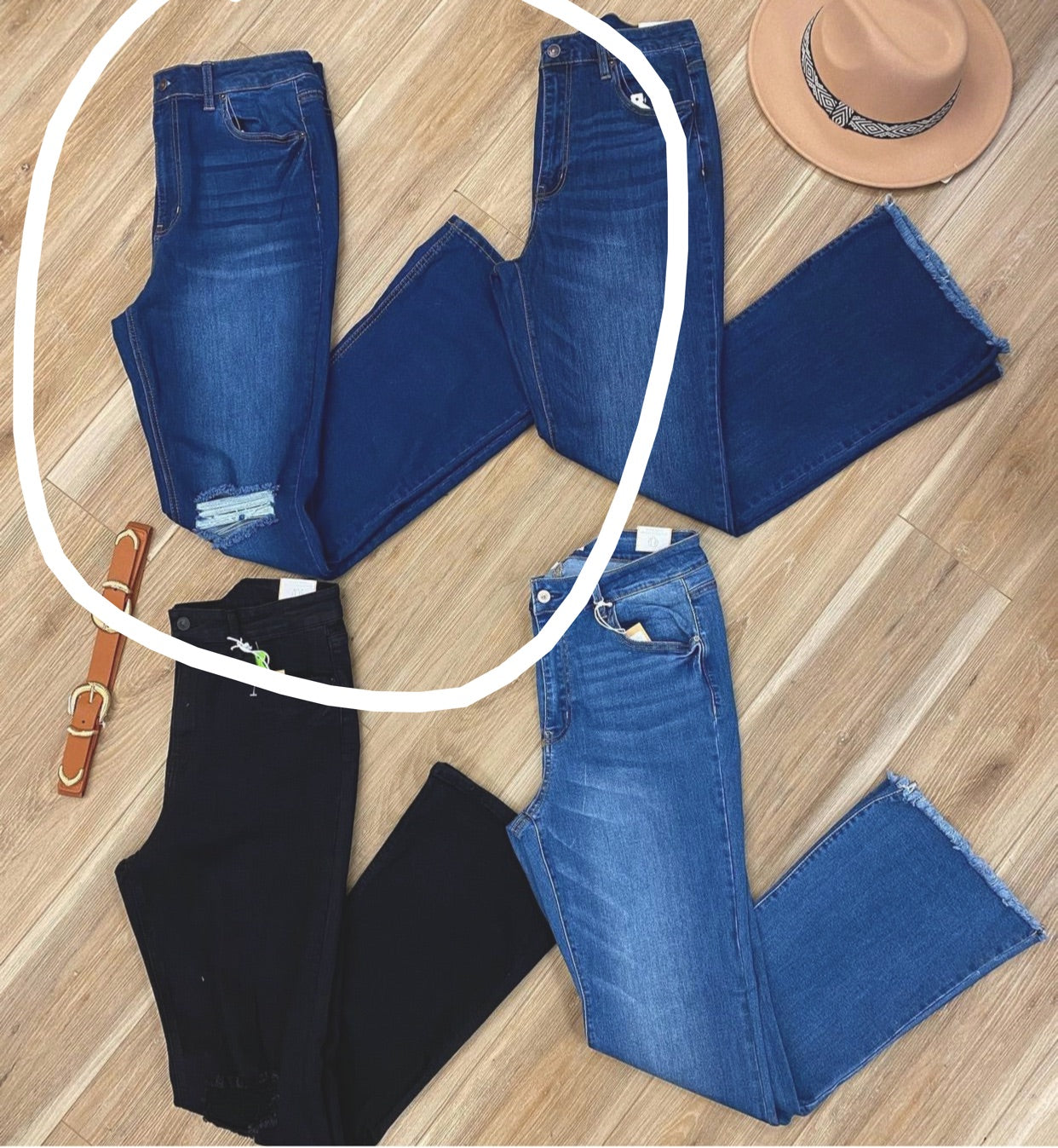 Flare dark jeans w/ rips