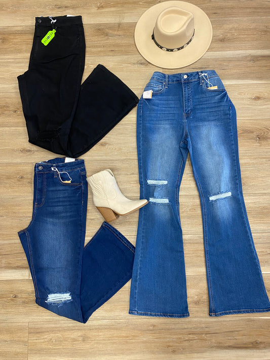 Flare dark jeans w/ rips