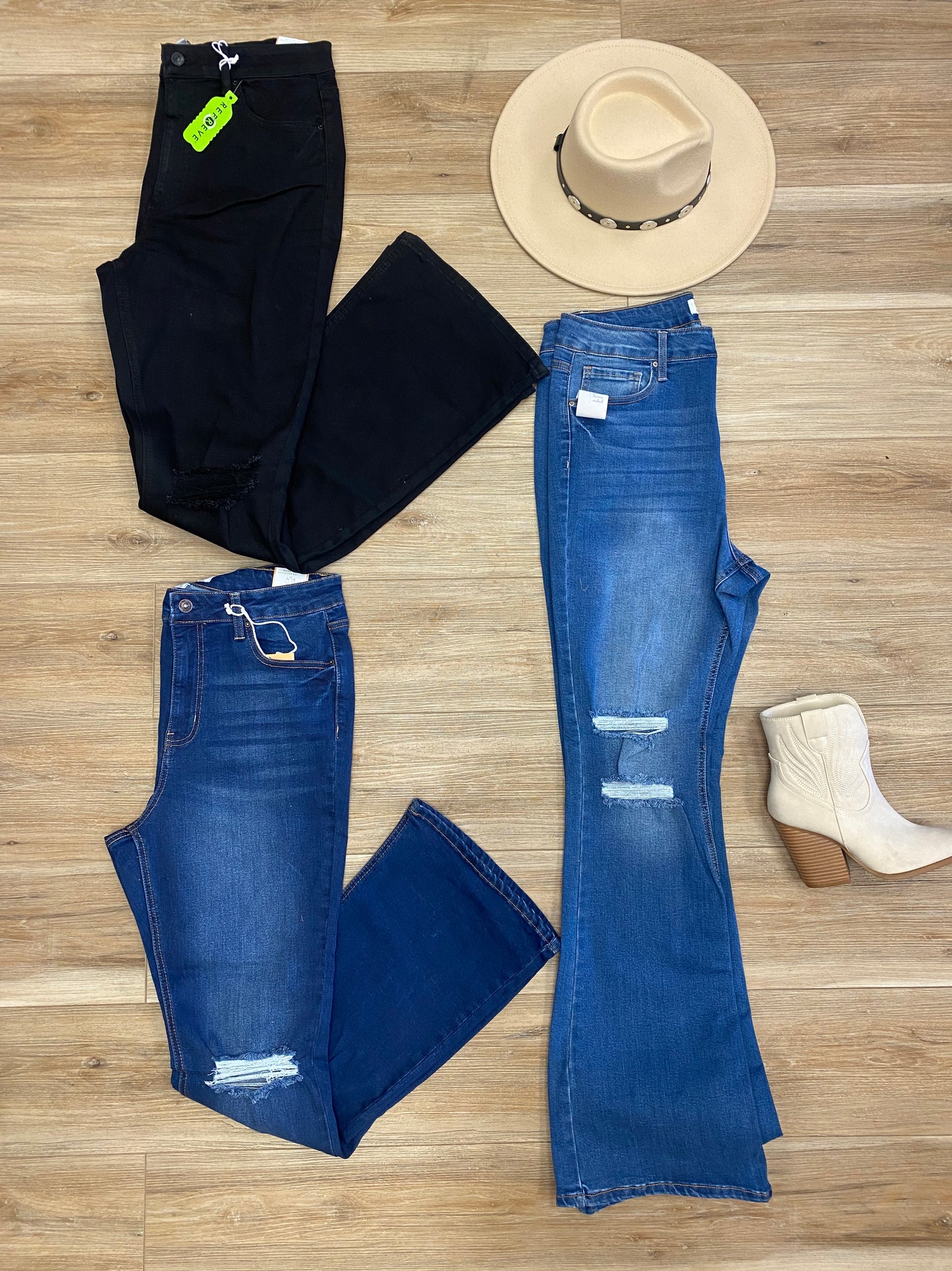 Flare dark jeans w/ rips