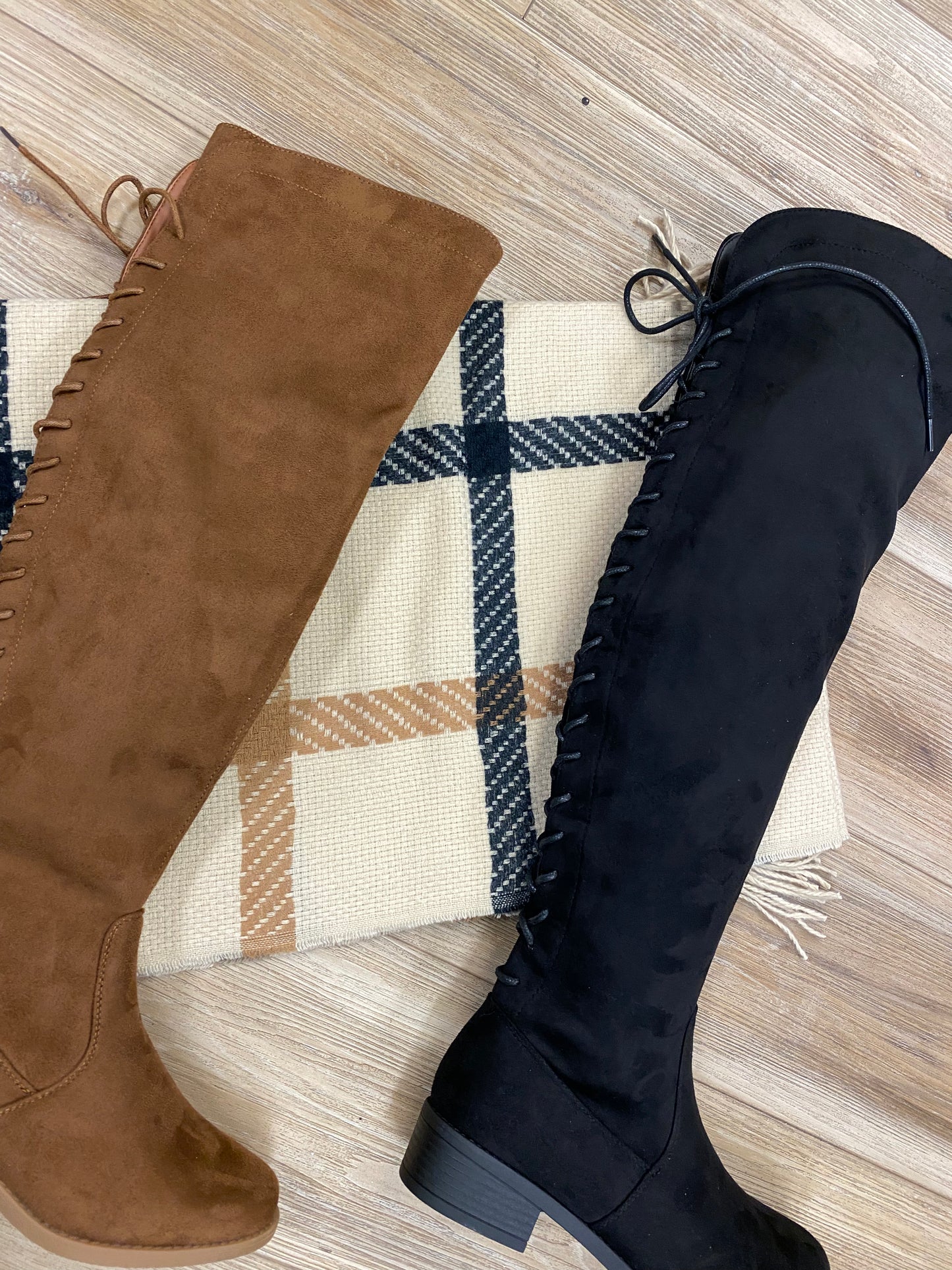 Suede cross ties high boots