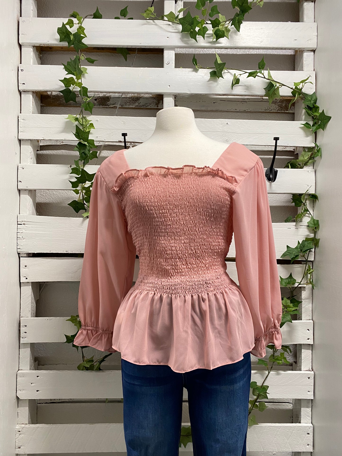 Long sleeve smocked cross top