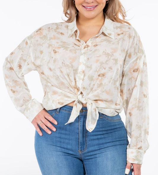 Floral transparent button up