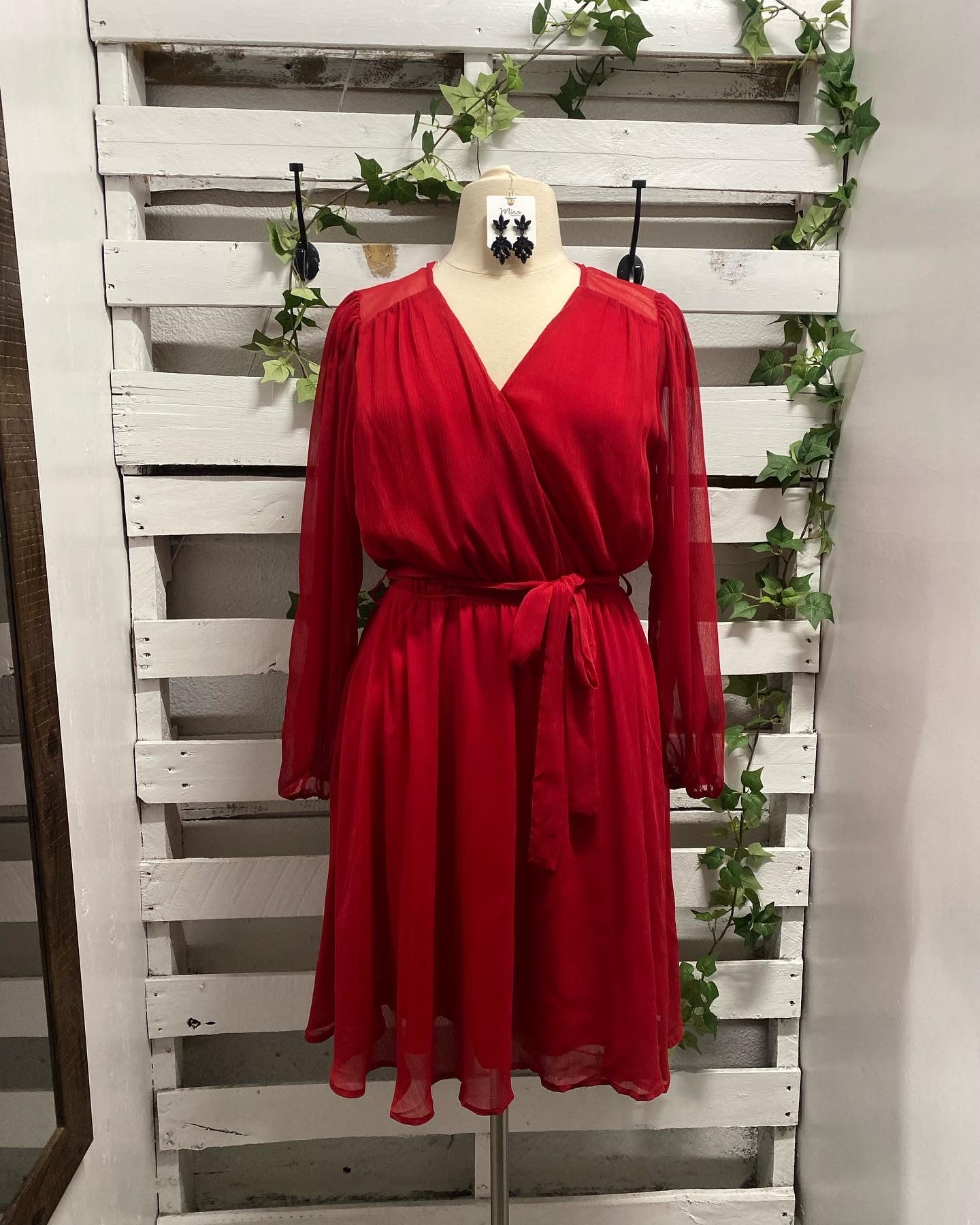 Red flowy tie front dress