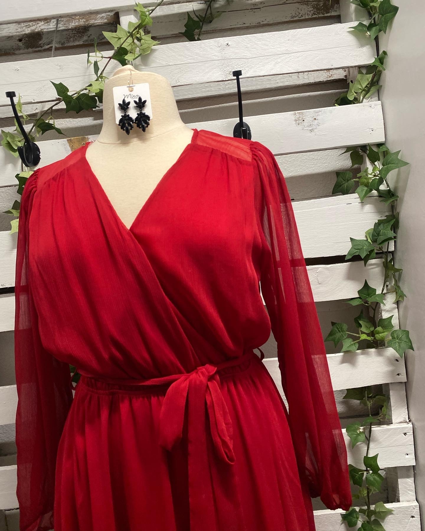 Red flowy tie front dress