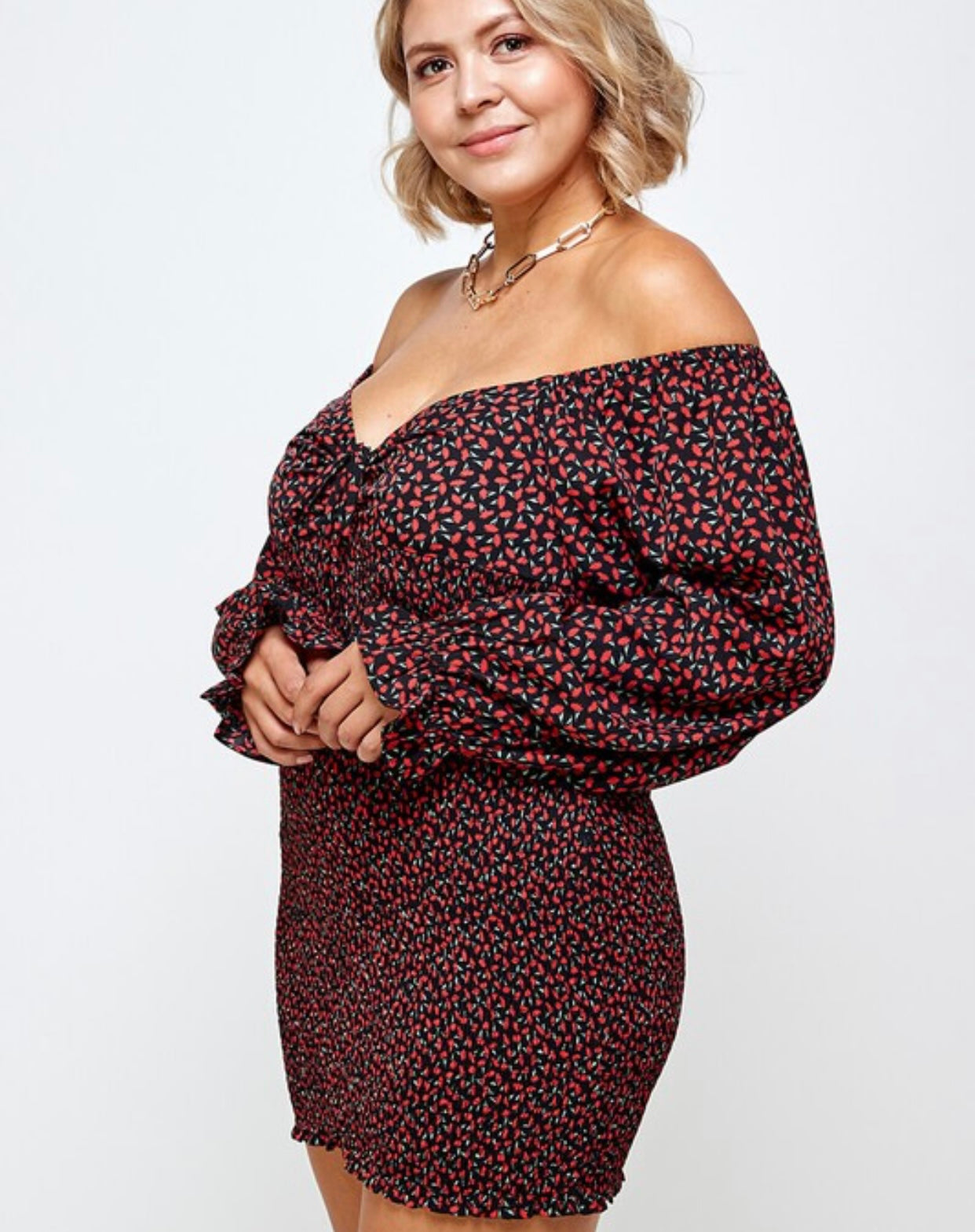 Plus floral print off the shoulder dress