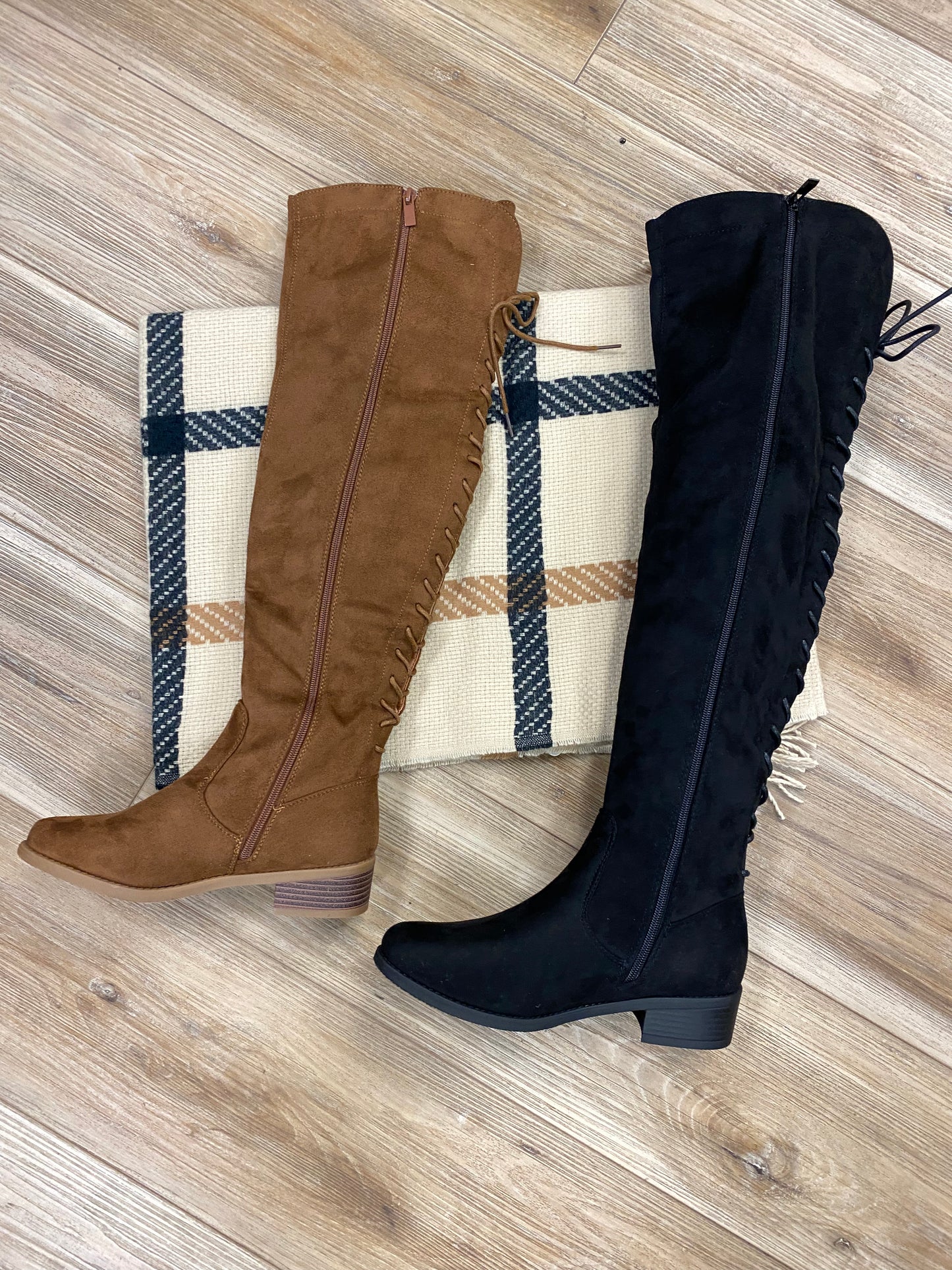 Suede cross ties high boots