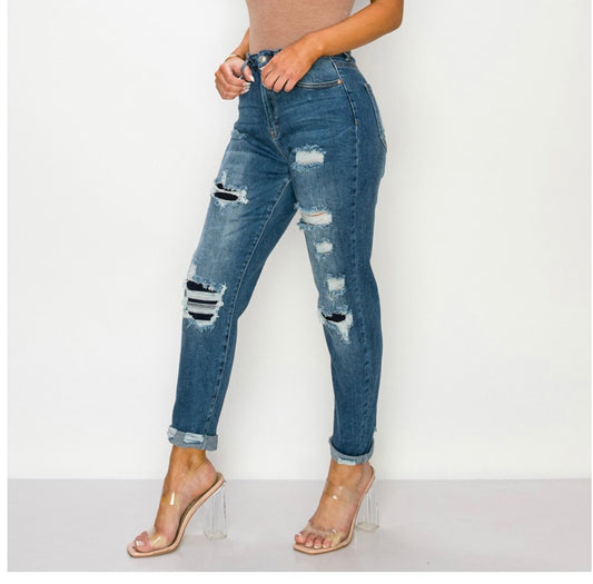 High rise Mom cuffed jeans